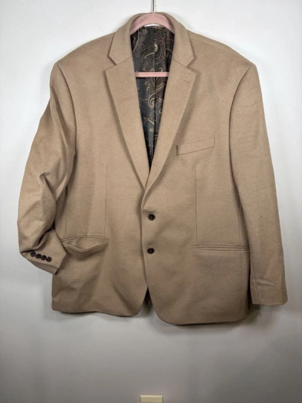 Lauren Ralph Lauren Wool Silk Cashmere Blazer 48R Tan Kahki Sport Coat Career
